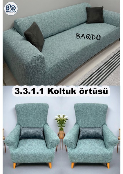 Koltuk Örtüsü 3+3+1+1 Takımı Lastikli Esnek Yıkanabilir Çekyat Kanepe Kılıfı.