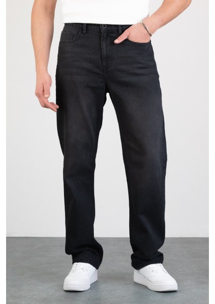Erkek Antrasit Straight Baggy Fit Likrasız Rahat Kesim %100 Pamuk Loose Jean Pantolon George