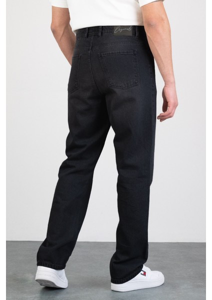 Erkek Antrasit Straight Baggy Fit Likrasız Rahat Kesim %100 Pamuk Loose Jean Pantolon George