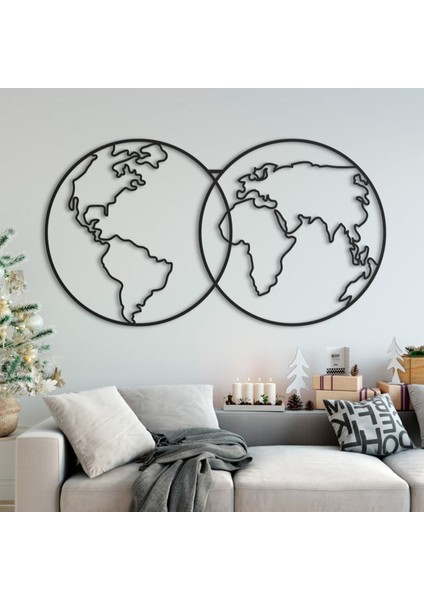 Dekoratif Ev Ofis Için Siyah Metal Küre Dünya Haritası Duvar Tablosu 70CMX38,5CM M3
