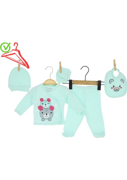 Yeni Doğan 0/3 Ay Kız Bebek Takım 5'li Zıbın Takım Renk/Mint Yeşil