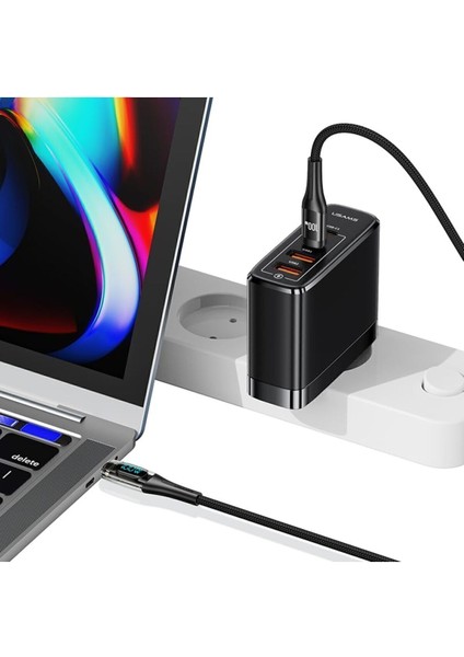 Usams SJ591 Type-C To Type-C Pd 100W Şeffaf Dijital Ekran Kablo Hızlı Şarj 2m (Siyah)