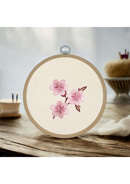 Pembe Çiçek - Yuvarlak Pano Kasnak ÇAP:17CM