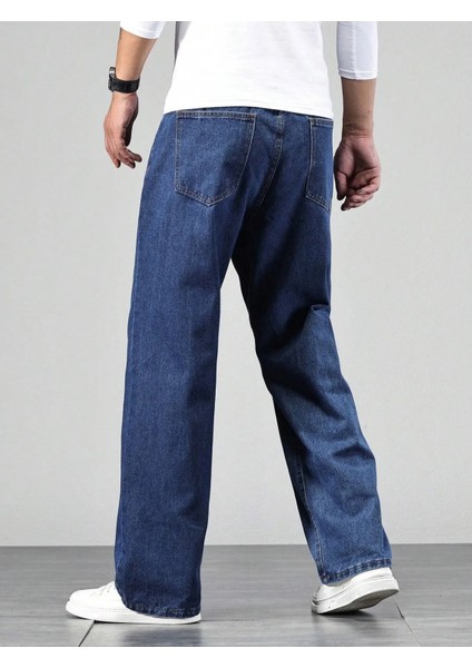 Erkek Baggy Model Asit Yıkama Lacivert Kot Pantolon