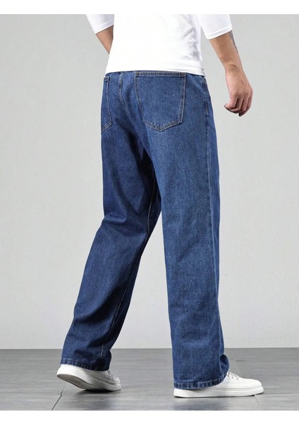 Erkek Baggy Model Asit Yıkama Lacivert Kot Pantolon