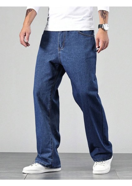 Erkek Baggy Model Asit Yıkama Lacivert Kot Pantolon