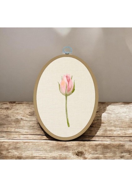 Pembe Gül - Elips Pano Kasnak Boyut: 15,50CM x 19CM