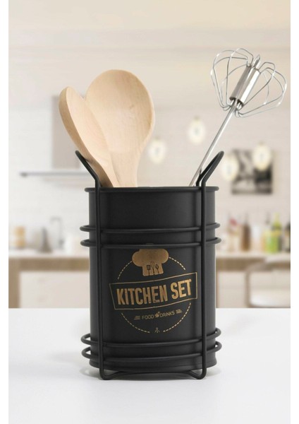 Büro Ev Ofis Mutfağı İçin Siyah Italyan Tasarımlı Düzenleyici Metal Kaşıklık