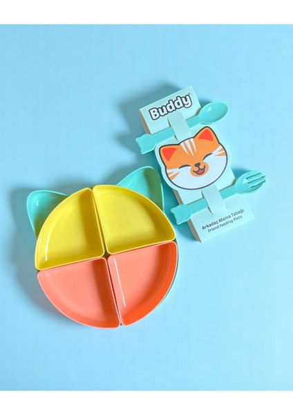 Buddy Mama Tabağı, Bebekler Ve Çocuklar İçin 7 Parça Kedi Şekilli Mama Tabağı Seti - Tropik