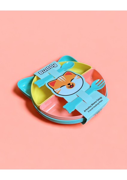Buddy Mama Tabağı, Bebekler Ve Çocuklar İçin 7 Parça Kedi Şekilli Mama Tabağı Seti - Tropik
