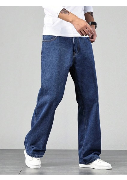 Erkek Baggy Model Asit Yıkama Lacivert Kot Pantolon