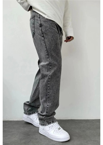 Erkek Asit Yıkama Gri Bol Paça Jean Kot Baggy Pantolon modelleri