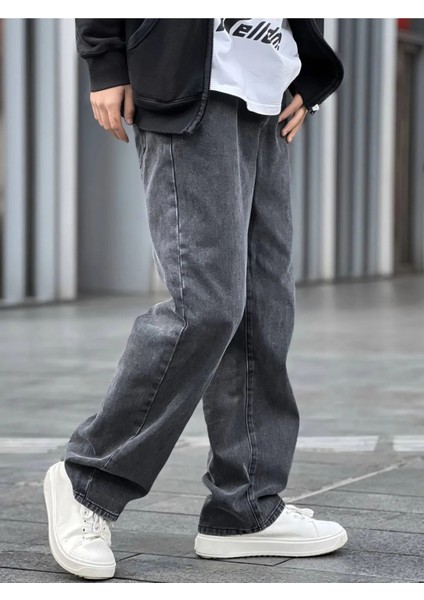 Erkek Asit Yıkama Antrasit Bol Paça Jean Kot Baggy Pantolon fiyatları