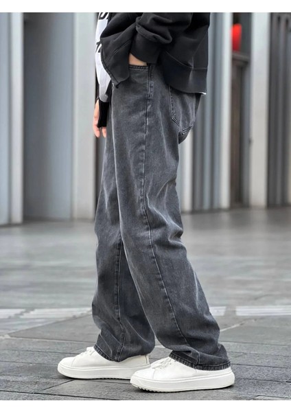 Erkek Asit Yıkama Antrasit Bol Paça Jean Kot Baggy Pantolon fırsatları
