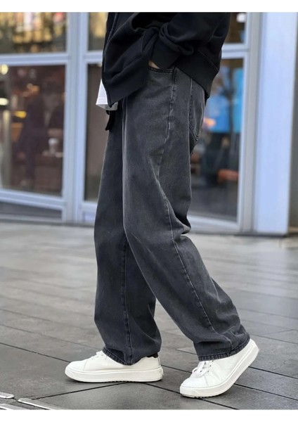 Erkek Asit Yıkama Antrasit Bol Paça Jean Kot Baggy Pantolon indirimleri
