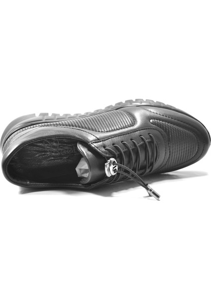 1185-E Deri Siyah Lastikli Ortopedik Casual Kadın Spor Ayakkabı fırsatları