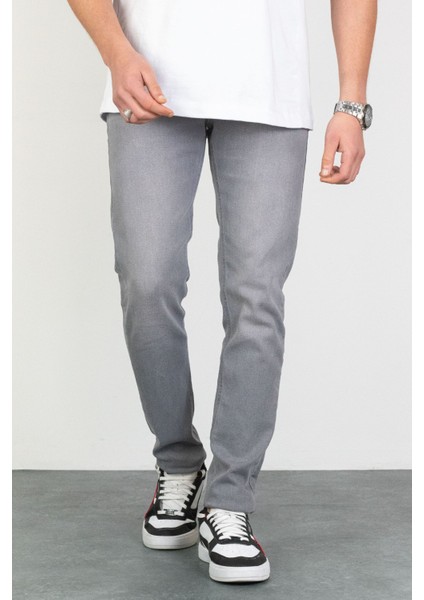 Erkek Gri Regular Fit Likralı Jean Kot Pantolon Henry