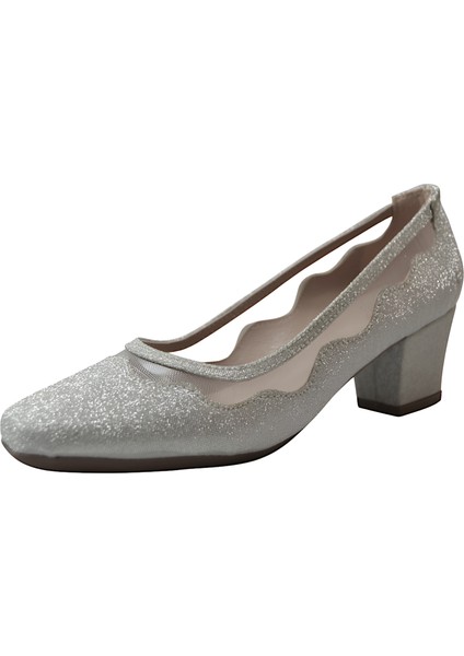 BY25.8637 Siyah & Gümüş Sim Transparan Kalın Topuklu Kadın Ayakkabı fiyatları