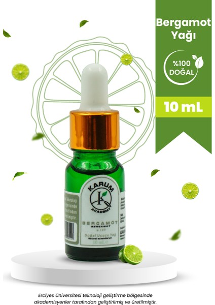 Aromaterapi Doğal Cam Damlalıklı Bergamot Uçucu Yağ 10ml