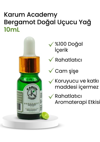 Aromaterapi Doğal Cam Damlalıklı Bergamot Uçucu Yağ 10ml