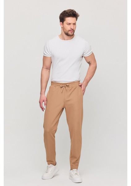 Erkek Slim Fit Beli Lastikli Ipli Likralı Rahat Jogger Pantolon