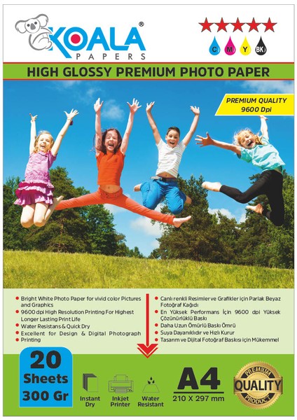 Canon Maxify GX6050 Gı-46 ile Uyumlu Premium Parlak Çift Taraflı Double Side A4 Fotoğraf Kağıdı 300 Gr. 20 Adet