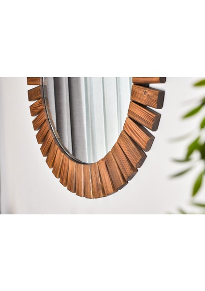Flower Ahşap Ceviz Rengi Yuvarlak Dekoratif Duvar Salon Banyo Aynası 50 x 50 cm indirimleri