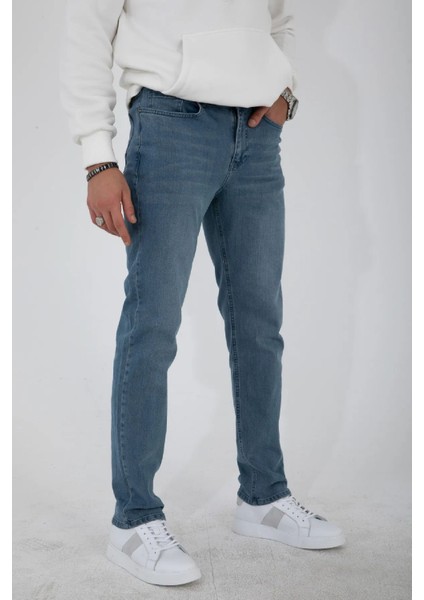 Erkek Mavi Regular Fit Likralı Jean Kot Pantolon Franz