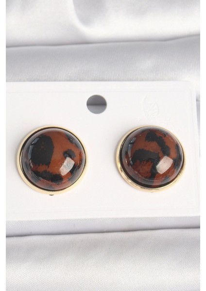 Heyf Pirinç Gold Renk 3D Daire Leopar Model Kadın Küpe
