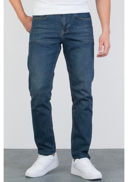 Erkek Halat's Regular Fit Okyanus Mavisi Likralı Jean Kot Pantolon Josef