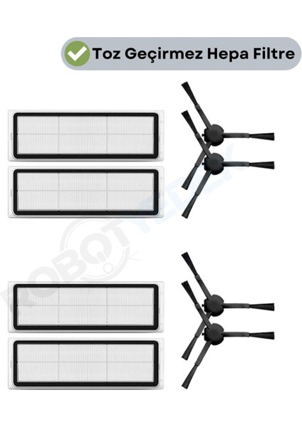 Dreame Z10 Pro Uyumlu Yedek Hepa Filtre ve Yan Fırça-8 Parça