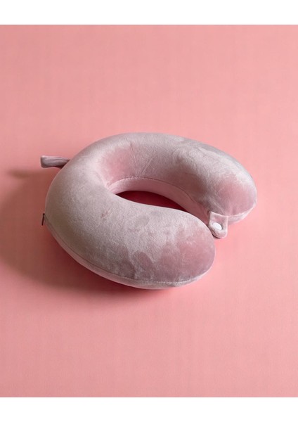 Gezgin Çocuk Boyun Yastığı - Düz Pembe, Yumuşak Visko, Ergonomik, Çıtçıtlı