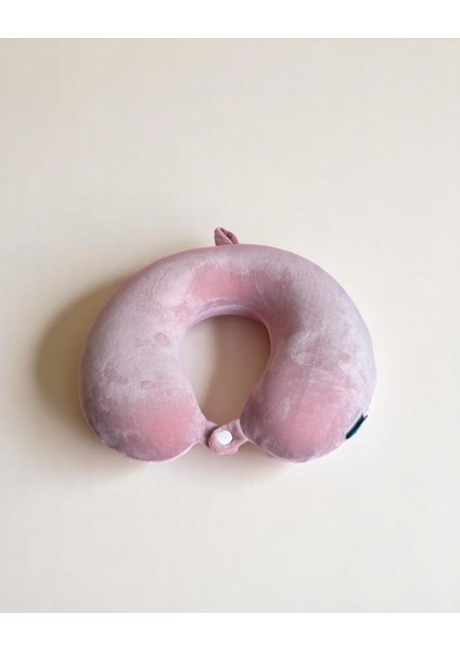Gezgin Çocuk Boyun Yastığı - Düz Pembe, Yumuşak Visko, Ergonomik, Çıtçıtlı