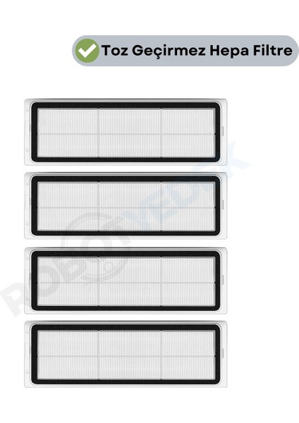 Xiaomi Mop 2 Pro+3D (DİKKAT:KAMERALI-PLUS GLOBAL) Uyumlu Yedek Hepa Filtre-4 Parça