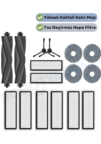 Dreame Bot L10S Pro Uyumlu Yedek Silikon Fırça Hepa Filtre Mop Seti-16 Parça