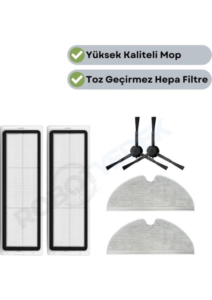 Xiaomi Mop 2 Pro+3D (DİKKAT:KAMERALI-PLUS GLOBAL) Uyumlu Yedek Hepa Filtre Yan Fırça Mop-6 Parça
