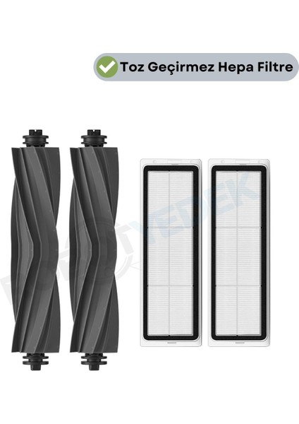 Dreame Bot L10S Pro Uyumlu Yedek Silikon Ana Fırça ve Hepa Filtre-4 Parça