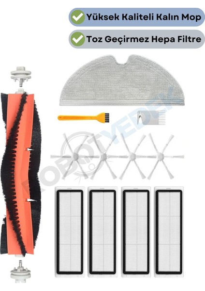 Xiaomi Vacuum Mop 2 (STYTJ03ZHM) Uyumlu Yedek Fırça Hepa Filtre Mop Seti-12 Parça