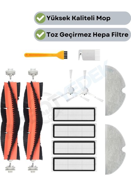 Dreame Vacuum Mop F9 Uyumlu Yedek Fırça Hepa Filtre Mop Seti-12 Parça