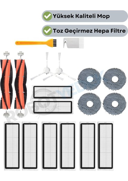 Xiaomi X10 Plus X20 Plus Uyumlu Yedek Fırça Hepa Filtre Mop Seti-18 Parça