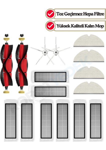 Roborock S6/s6 Pure Uyumlu Yedek Fırça Hepa Filtre Mop Seti-16 Parça