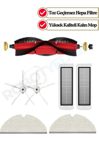 Roborock S5 Max S6 S6 Pure Beyaz Robot Süpürge Yenileme Seti - Fırça Perdeli Hepa Filtre Tam Yüzey Mop