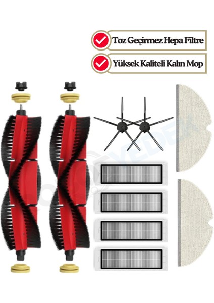 Roborock S6 Maxv Uyumlu Yedek Fırça Hepa Filtre Mop Seti-10 Parça
