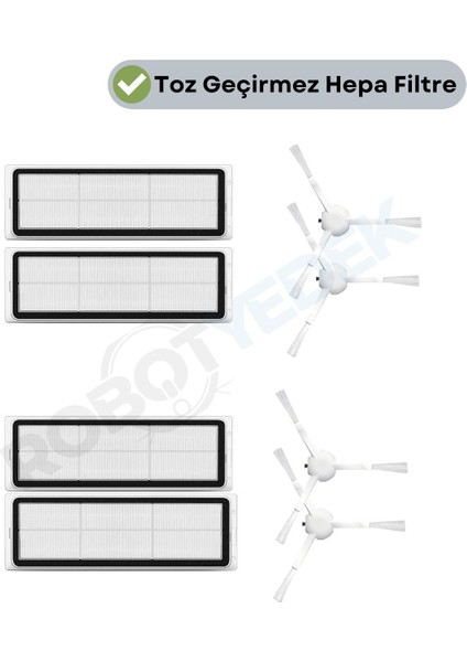 Xiaomi 1c Vacuum Mop (STYTJ01ZHM) Uyumlu Yedek Hepa Filtre ve Yan Fırça-8 Parça