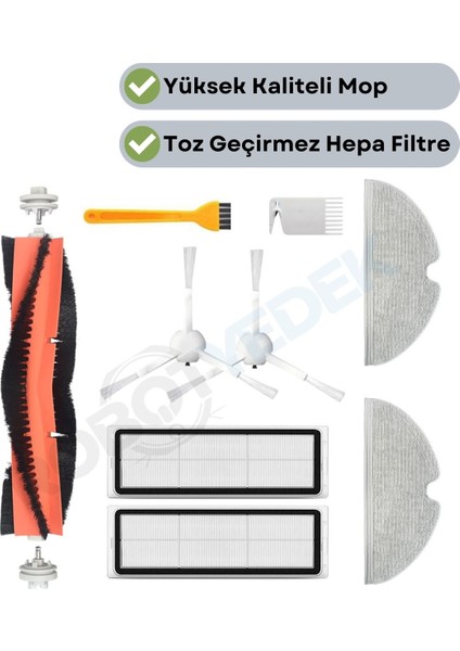Xiaomi 1c Vacuum Mop (STYTJ01ZHM) Uyumlu Yedek Fırça Hepa Filtre Mop Seti-9 Parça