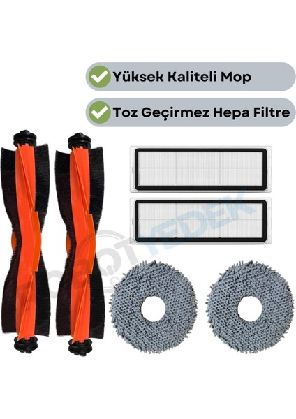 Xiaomi X10 Plus X20 Plus Uyumlu Yedek Siyah Fırça Hepa Filtre Mop Seti-6 Parça