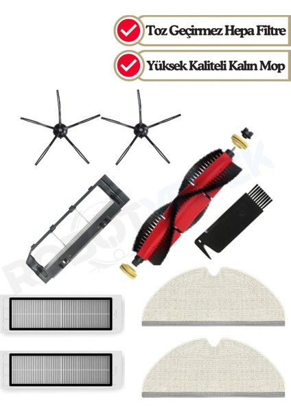 Roborock S5 Max (Siyah) Uyumlu Yedek Fırça Hepa Filtre Mop Fırça Kapağı Seti-9 Parça