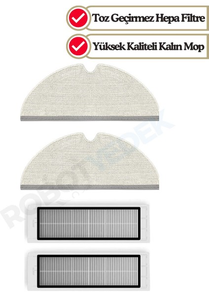 Roborock S6/s6 Pure Uyumlu Yedek Mop ve Hepa Filtre-4 Parça