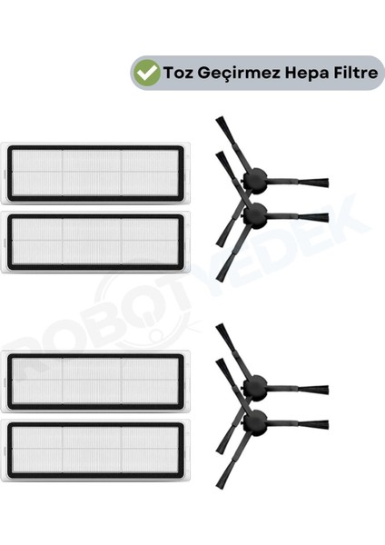 Dreame Bot L10S Pro Uyumlu Yedek Hepa Filtre ve Yan Fırça-8 Parça