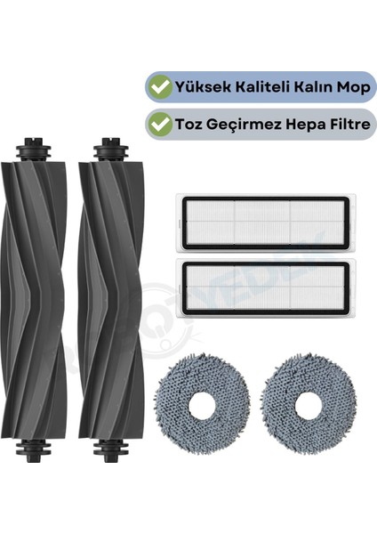 Dreame Bot L10S Pro Uyumlu Yedek Silikon Fırça Hepa Filtre Mop Seti-6 Parça